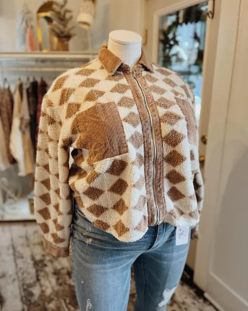 Diamond Pattern Teddy Jacket