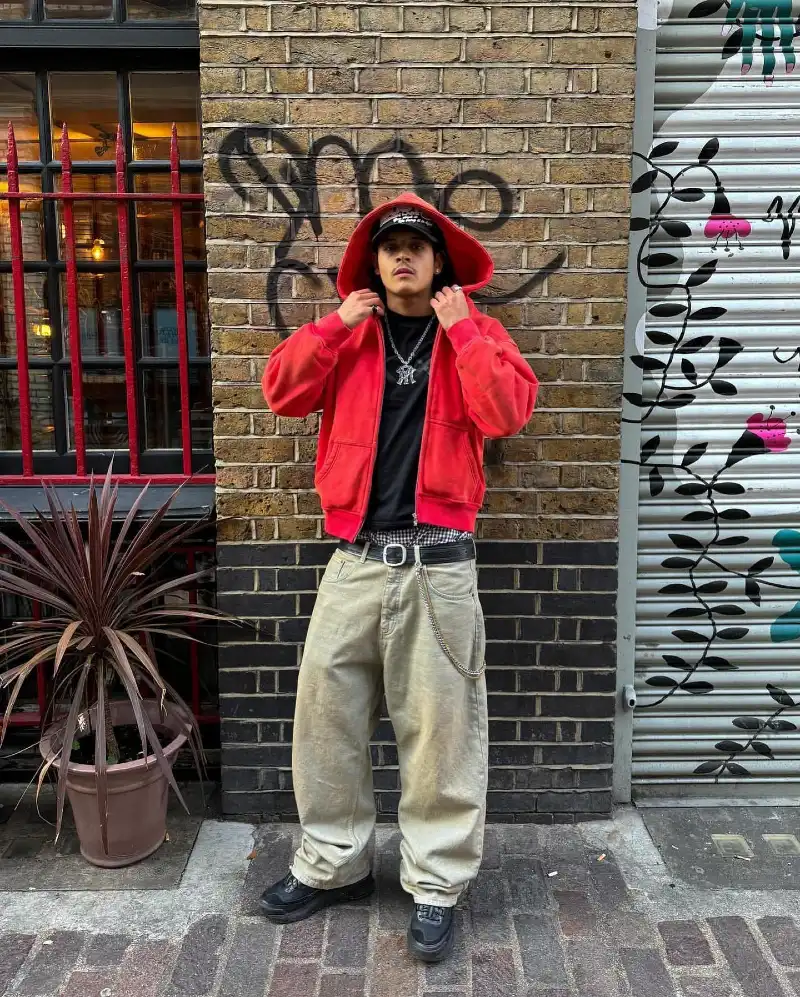 Oversized Red Hoodie with Baggy Jeans