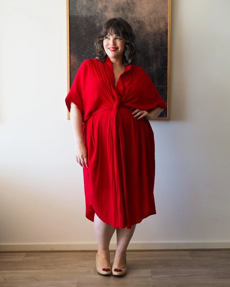 Bold Red Wrap Midi Dress