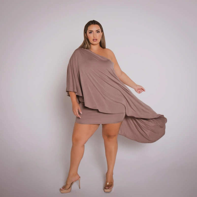 Taupe One-Shoulder Mini Dress