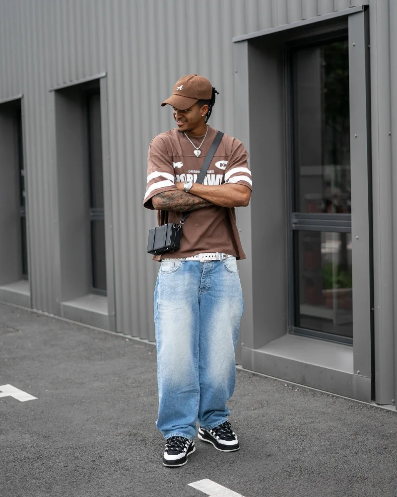 Casual Brown Tee with Light Denim