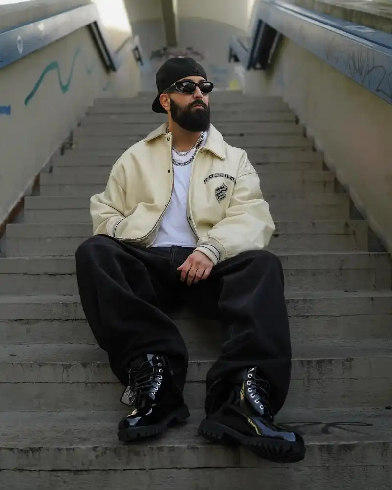 Baggy Pants and Leather Jacket