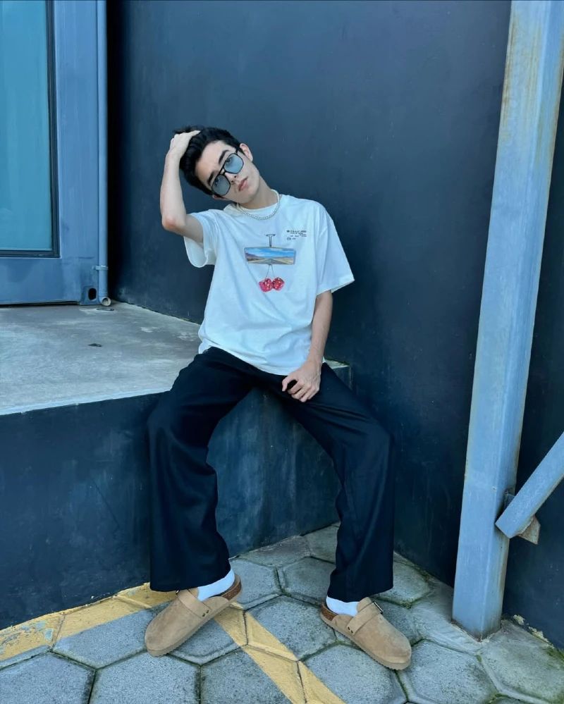 Wide-Leg Trousers and Graphic Tee