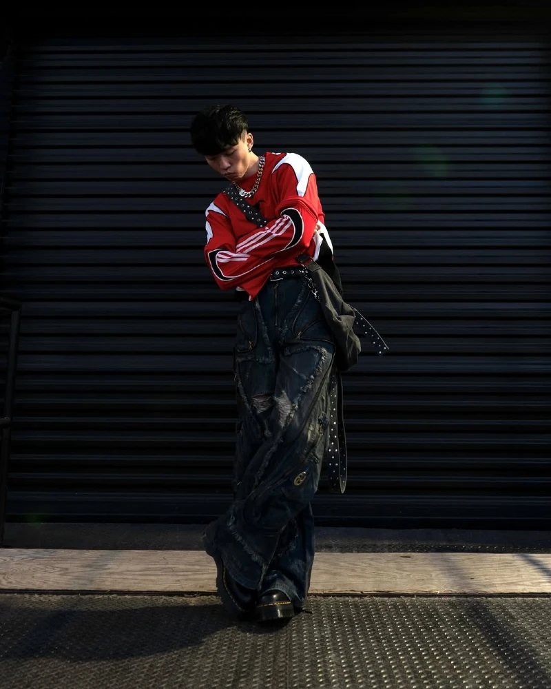 Athletic Striped Top and Baggy Jeans Combo