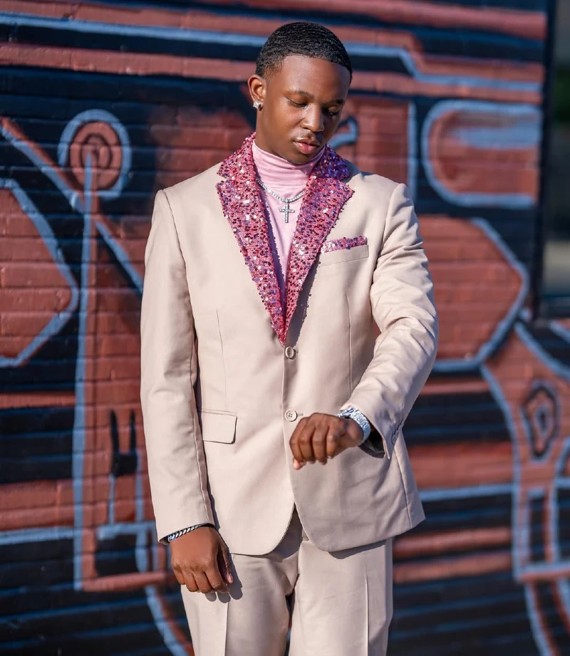 Blush Suit with Sequined Lapels