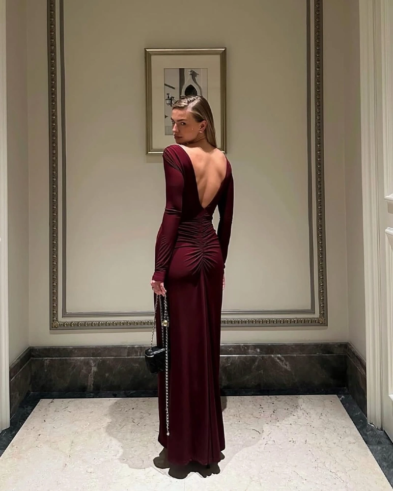 Burgundy Backless Gown