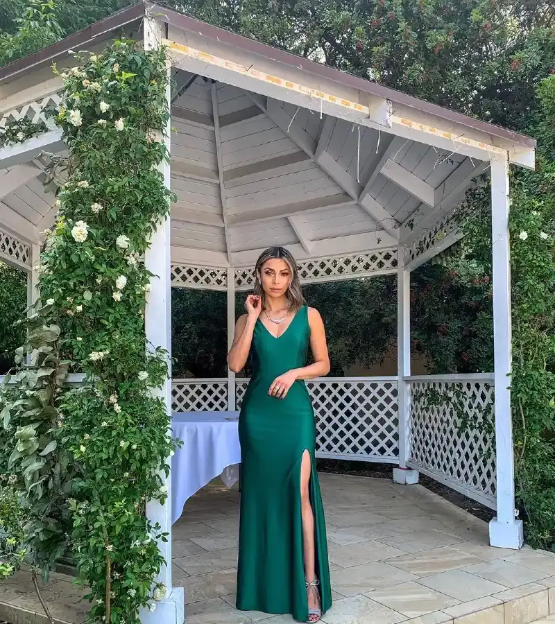 Emerald Elegance V-Neck Gown