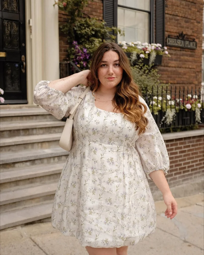 Floral Charm Puff-Sleeve Dress