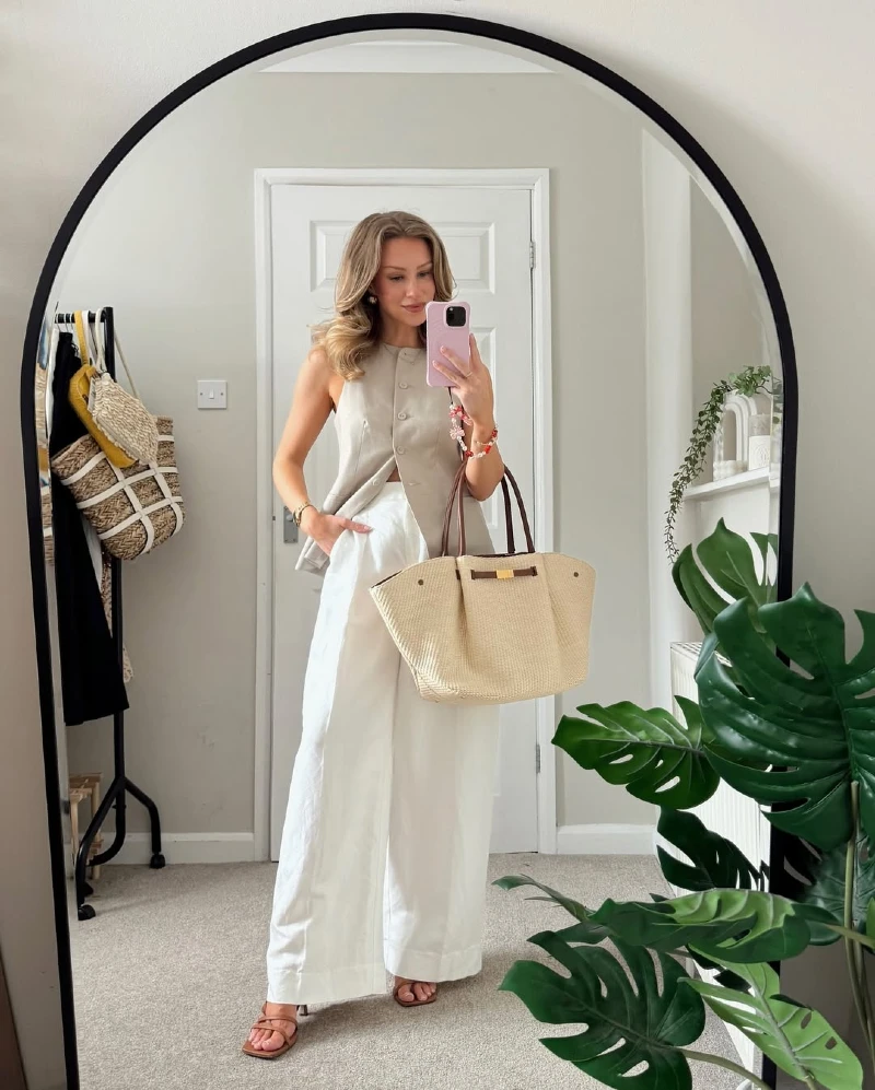 Linen Vest and Wide-Leg Pants Set