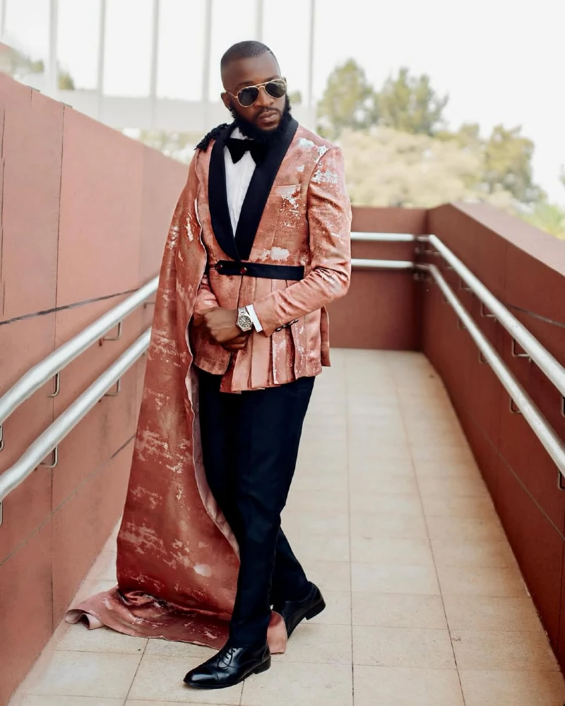 Rose Gold Metallic Cape Suit