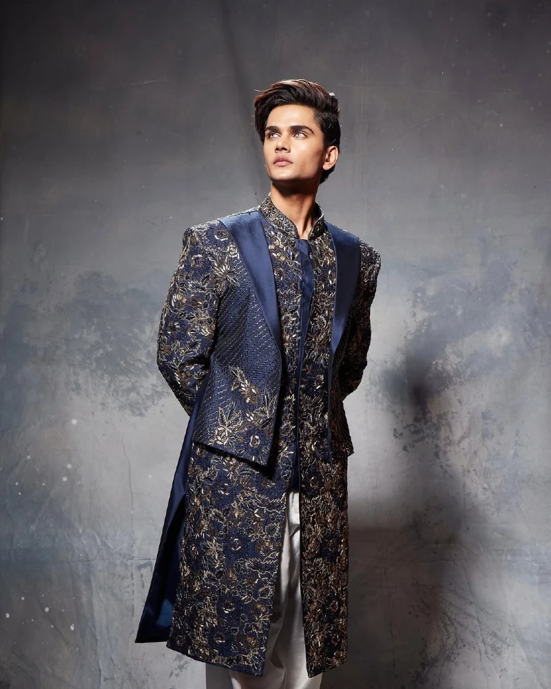 Royal Blue Brocade Sherwani